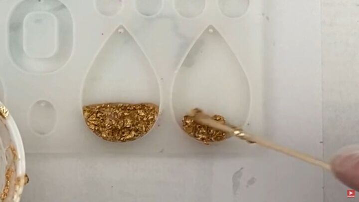 how to make pretty resin ocean wave earrings with gold foil, DIY ocean resin art
