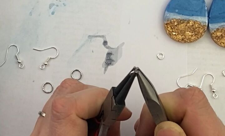 how to make pretty resin ocean wave earrings with gold foil, Opening up a jump ring