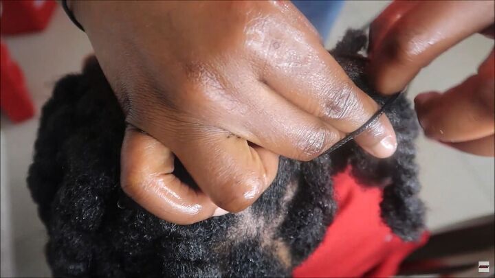 how to make detangling hair spritz with rosemary hibiscus tea, Tying the twisted hair up