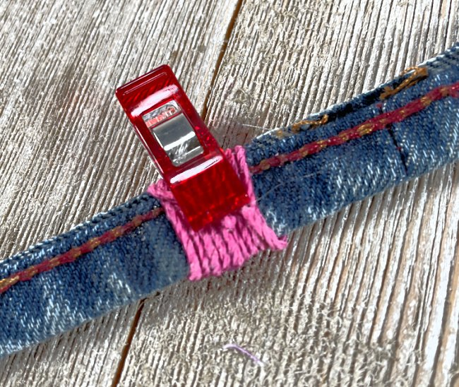 recycled jeans bracelet with twine or cord