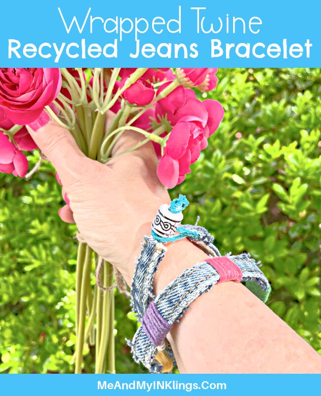 recycled jeans bracelet with twine or cord