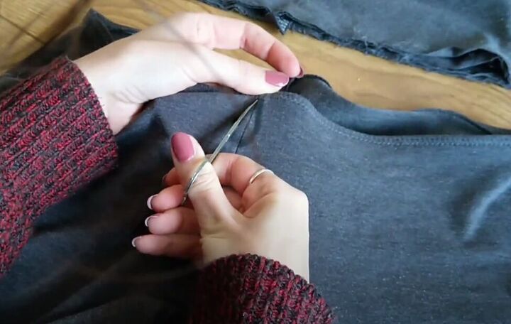 2 quick easy upcycling ideas diy fur collar strappy leggings, Cutting out a teardrop shape