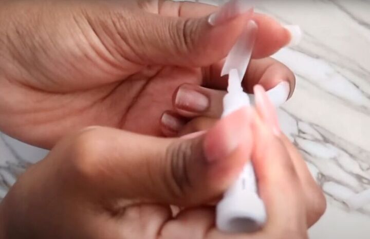 how to do diy polygel nails using nail tips from the dollar tree, Applying the nail tips