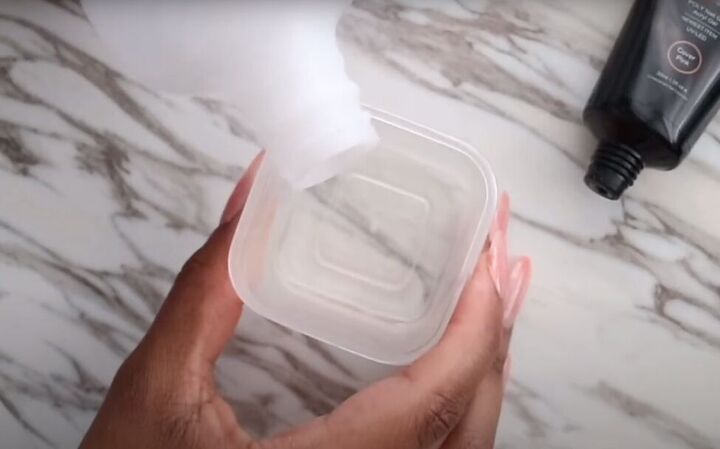 how to do diy polygel nails using nail tips from the dollar tree, Pouring rubbing alcohol into a container