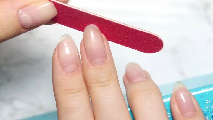 how to easily apply remove real polish nail wraps at home, Preparing nails by filing