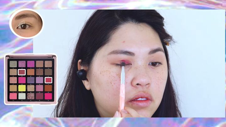how to do sexy dramatic fox eye makeup with pops of pink purple, Applying pink eyeshadow