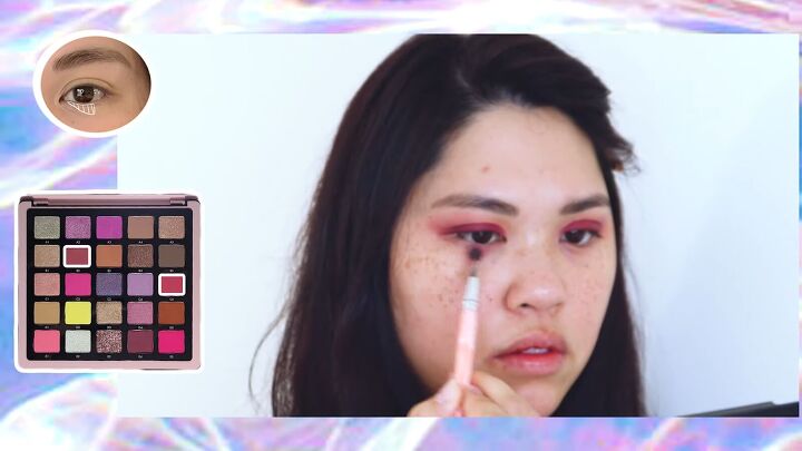 how to do sexy dramatic fox eye makeup with pops of pink purple, Applying eyeshadow to the lower lash line