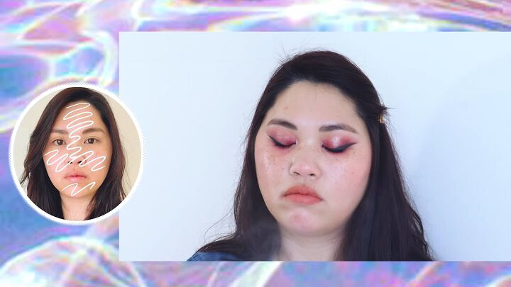 how to do sexy dramatic fox eye makeup with pops of pink purple, Setting makeup with setting spray