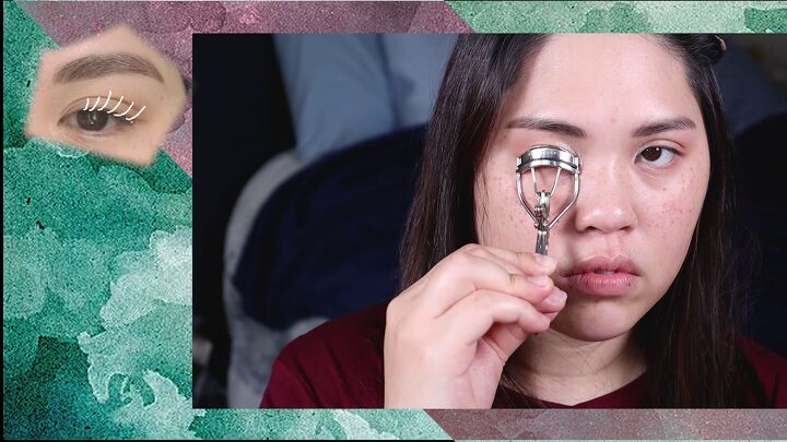how to do the popular white dot eyeliner trend from tiktok, Curling lashes with an eyelash curler