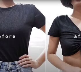 how to cut a t shirt into a crop top in 4 super cute ways, Black t shirt crop top with ruching