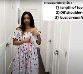 how to make an off the shoulder crop top in 5 simple steps, Taking the measurement for the length of the crop top
