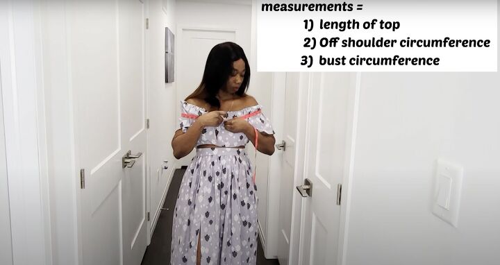 how to make an off the shoulder crop top in 5 simple steps, Taking the shoulder measurement for the crop top