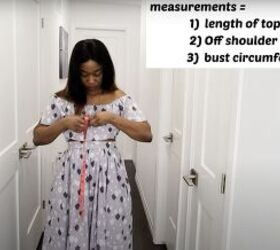 how to make an off the shoulder crop top in 5 simple steps, Taking a bust measurement for the crop top