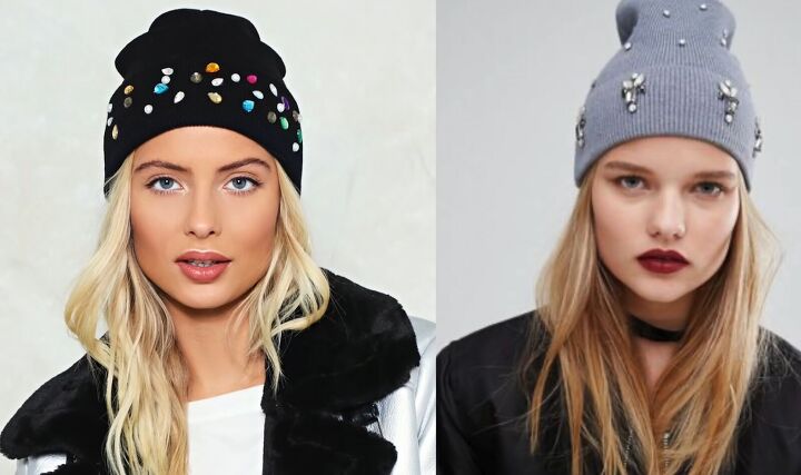 2 easy hat diys the emily in paris hat cute embellished beanies, Embellished beanies inspiration photos