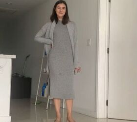20 easy work from home outfits that balance comfy with professional, Ribbed knit midi dress for work