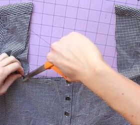 how to sew a cute summer top out of an old gingham shirt, Cutting slits on the corners