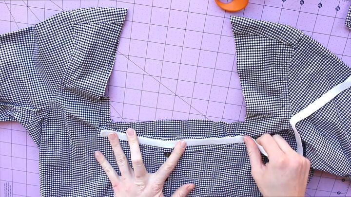 how to sew a cute summer top out of an old gingham shirt, Adding elastic to the gingham top
