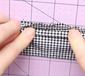 how to sew a cute summer top out of an old gingham shirt, Sewing the cuff to make a matching choker