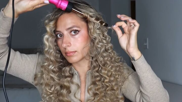 diy heatless straw curls how to curl hair overnight with straws, Touching up the curls with a curling wand