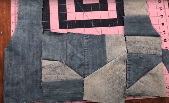 how to make a cute diy matching set out of old denim, Making a poatchwork pattern for the top