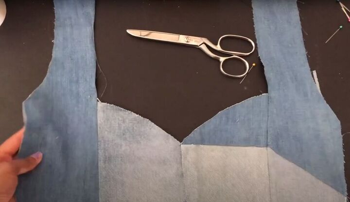 how to make a cute diy matching set out of old denim, Sewing the top together