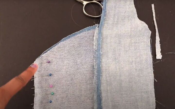 how to make a cute diy matching set out of old denim, How to sew a denim crop top