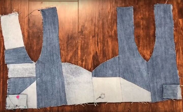 how to make a cute diy matching set out of old denim, Pinning and sew the back pieces