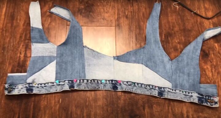 how to make a cute diy matching set out of old denim, Adding a waistband to the top hem