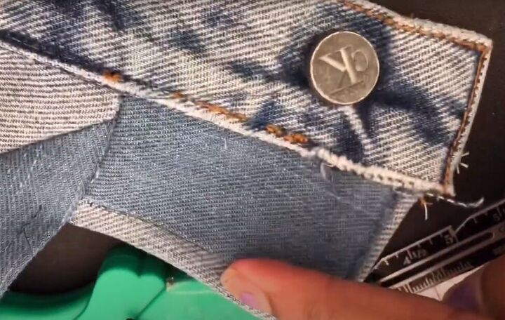 how to make a cute diy matching set out of old denim, Adding snap closure to the back piece