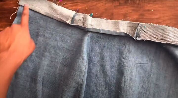 how to make a cute diy matching set out of old denim, Adding a waistband to the skirt