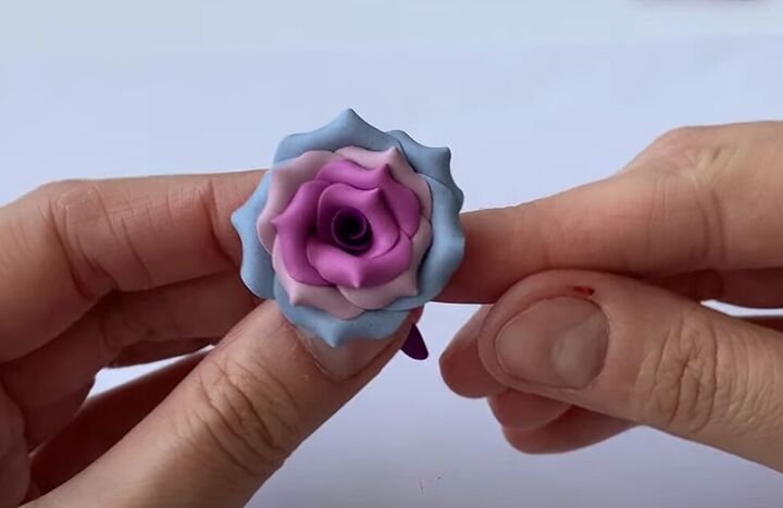 how to make a flower out of polymer clay part 2 multicolored rose, Layering the polymer clay flower petals