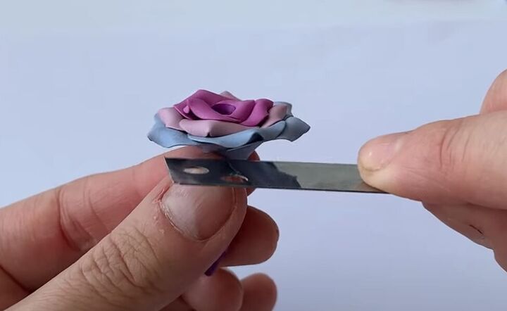 how to make a flower out of polymer clay part 2 multicolored rose, Cutting off the stem