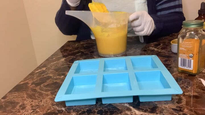 how to make a melt pour turmeric honey soap recipe, Mixing the turmeric and honey soap