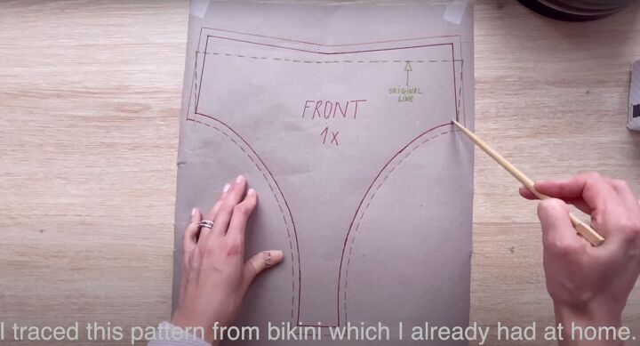 how to make your own bikini by copying one you already have, Adding coverage to the bikini bottoms pattern