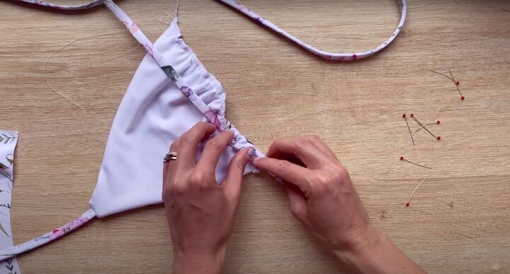 how to make your own bikini by copying one you already have, Pinning and sewing the strap casing