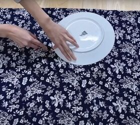 Trace a plate on floral print fabric to create a beautiful and flowy top