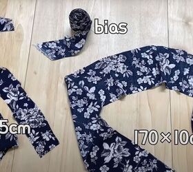 how to sew a beautiful diy butterfly top with flowy tie sleeves, Cutting out the bias tape from fabric