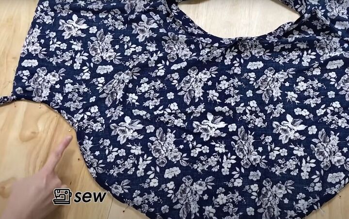 how to sew a beautiful diy butterfly top with flowy tie sleeves, Pinning and sewing the other bias tape edge
