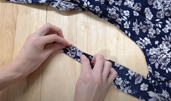 how to sew a beautiful diy butterfly top with flowy tie sleeves, Folding the ties