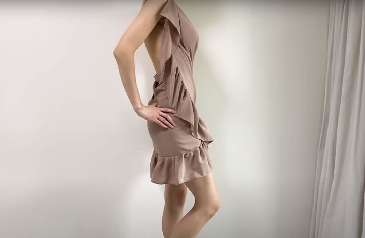 how to make a diy wrap dress with a cute ruffle, DIY wrap dress from the side