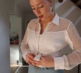 tying tucking styling a white button down shirt 6 different ways, How to double knot your shirt