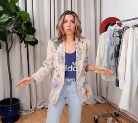 how to create a unique blazer with a diy watercolor fabric technique, How to wear the DIY blazer