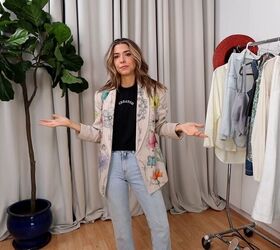 how to create a unique blazer with a diy watercolor fabric technique, DIY blazer with a graphic tee