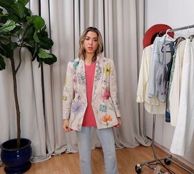how to create a unique blazer with a diy watercolor fabric technique, DIY blazer with a pink shirt