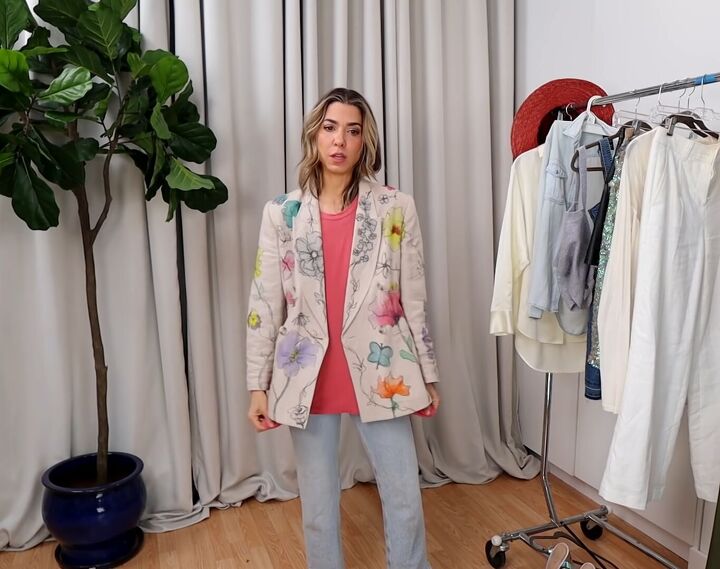 how to create a unique blazer with a diy watercolor fabric technique, DIY blazer with a pink shirt