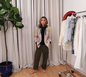 how to create a unique blazer with a diy watercolor fabric technique, DIY blazer with a slouchy black outfit