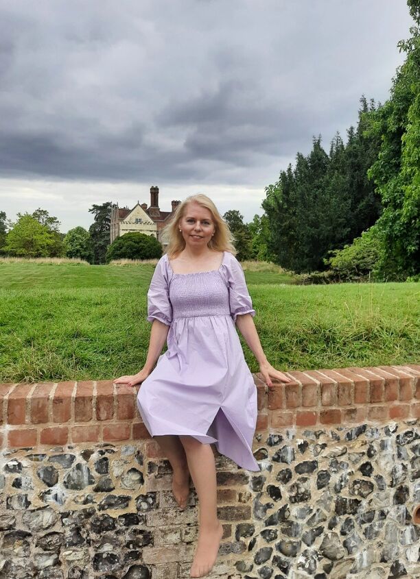 one colour summer dresses ideas, Lilac cotton puff sleeve midi dress