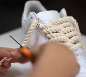 how to make your own shoelaces out of rope faux fur more, Cutting off the ends of the rope laces