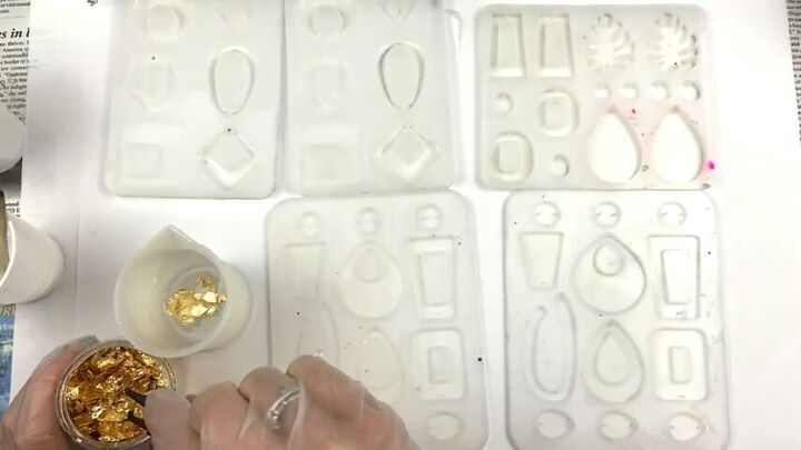 how to make resin earrings with molds cute white gold jewelry, Adding gold foil