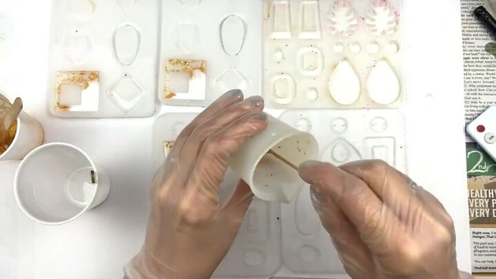 how to make resin earrings with molds cute white gold jewelry, Pouring resin into the molds
